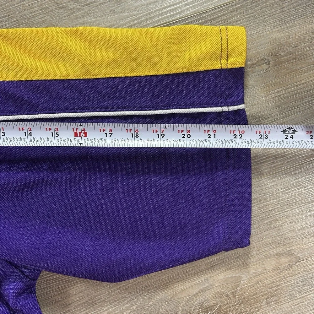 VTG Team Nike Large LSU Tigers Dri Fit Warm Up Shirt Purple Yellow Colorblock